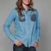 Women Kimes Ranch | Kc Patched Denim Top Indigo Denim